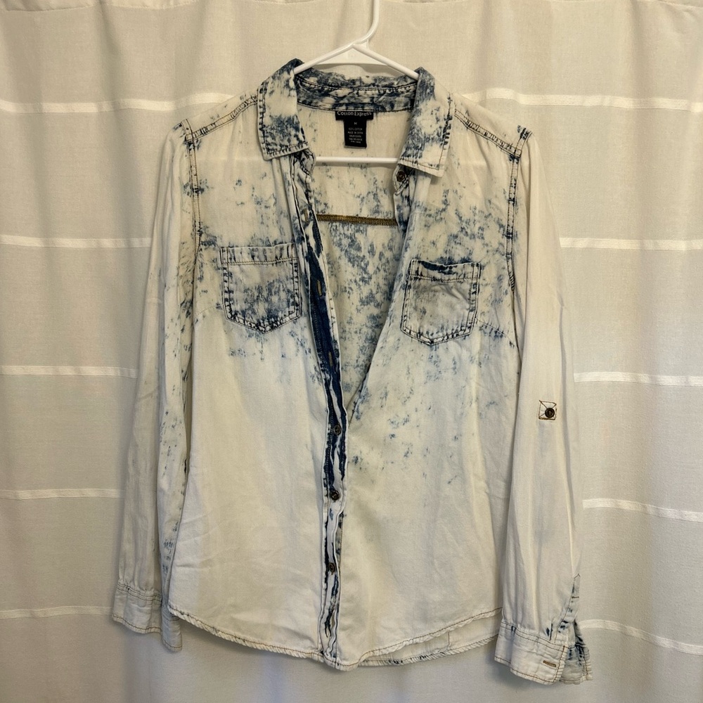 Blue and White Denim Shirt